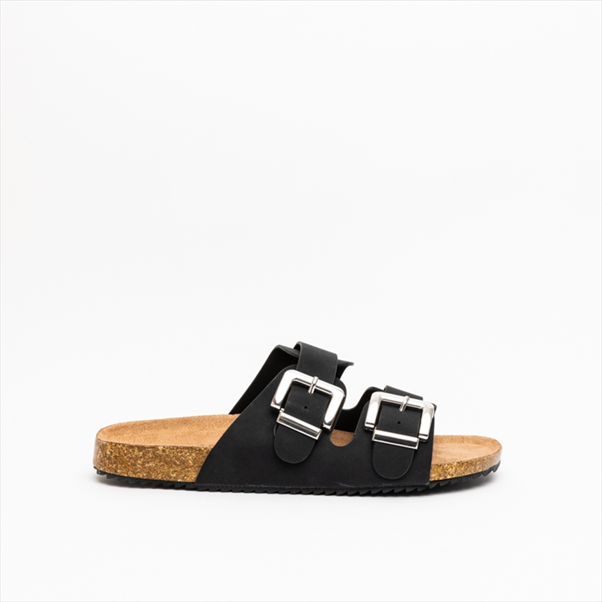 Miss Belgini Womens Double Buckle Flat Slider Sandals