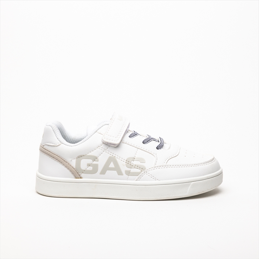 GAS Boys White Lace Up Velcro Logo Flat Sneakers