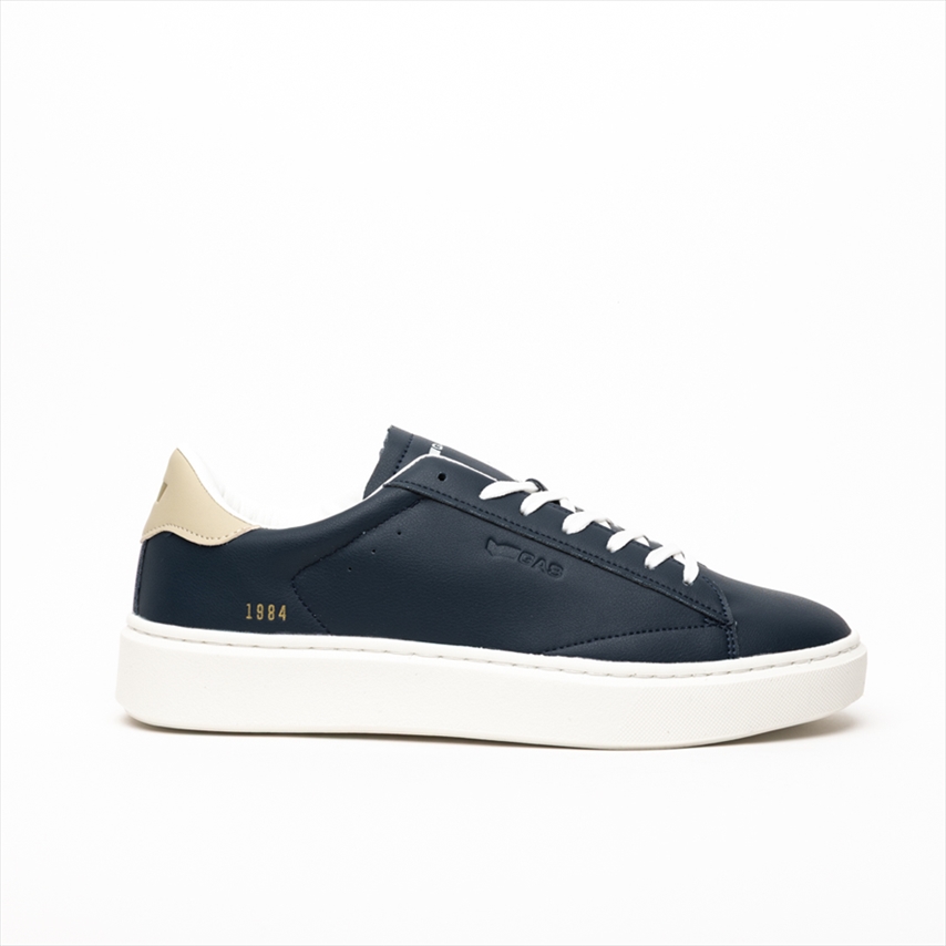 GAS White Navy Contrast Heel Collar Lace Up Flat Sneakers