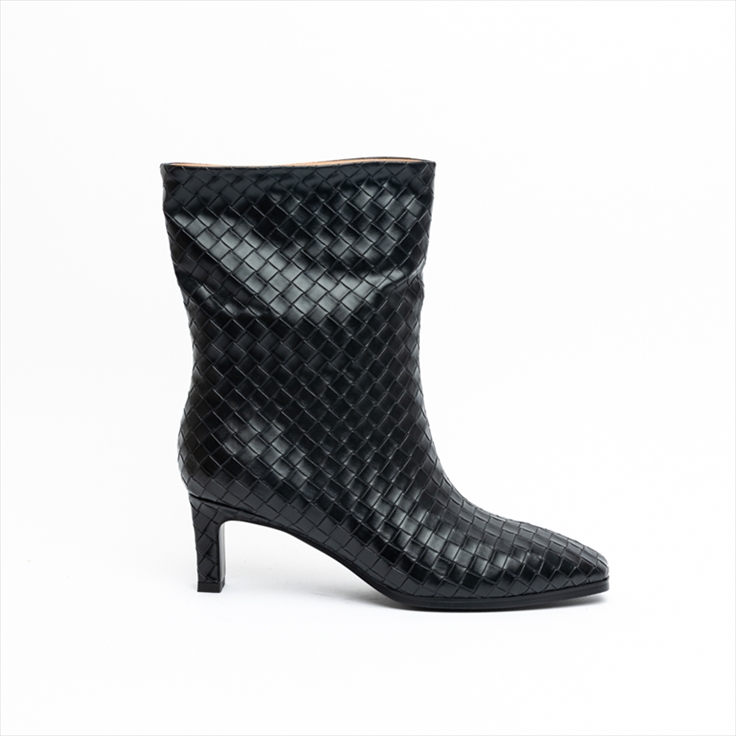 Miss Belgini Woven Textured Low Kitten Heel Ankle Boots