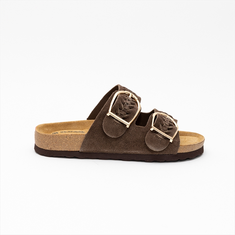 Reverse Premium Double Buckle with Braided Detail Slider Flat Sandals