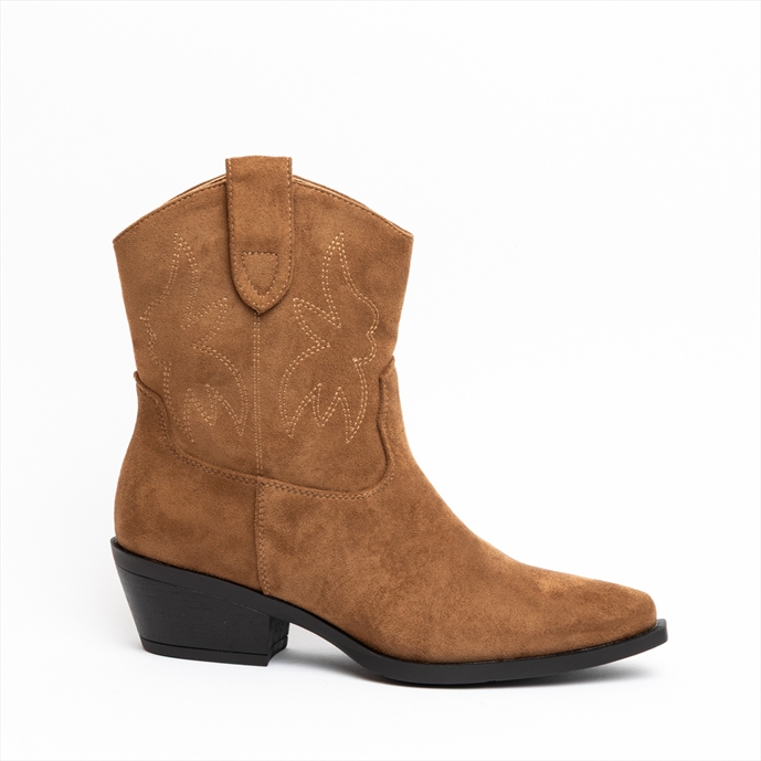 Miss Belgini Embroidered Suedette Cowboy Low Heel Ankle Boots