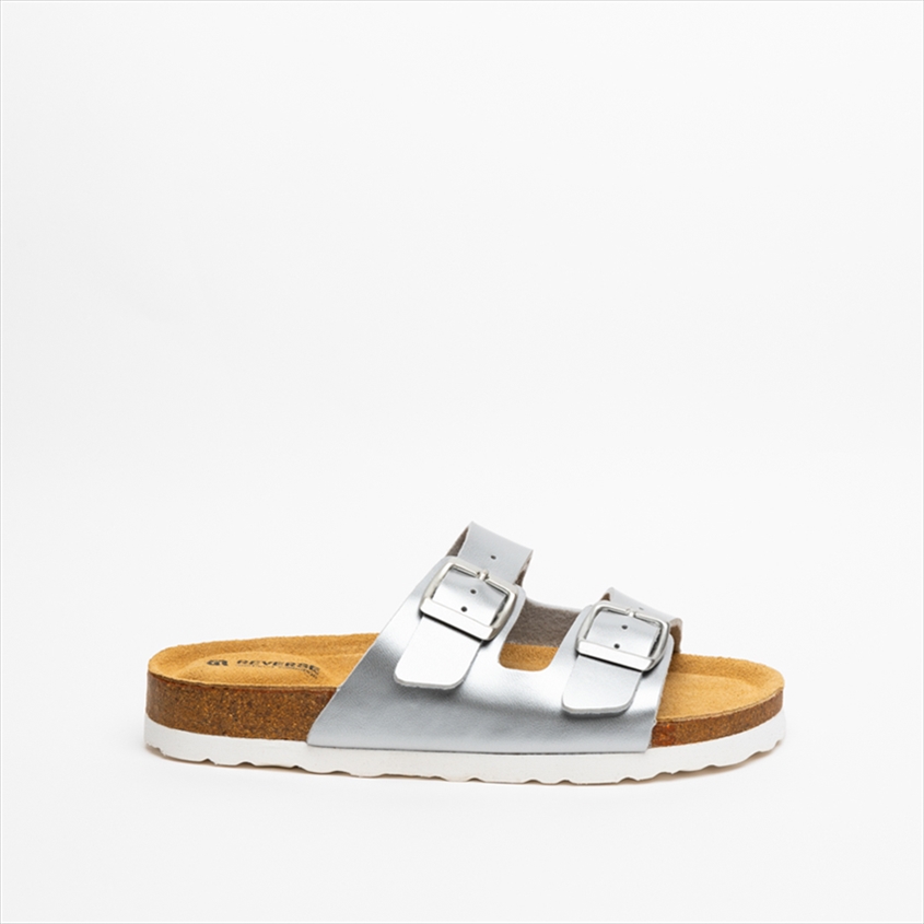Reverse two-strap sandal with regular buckles