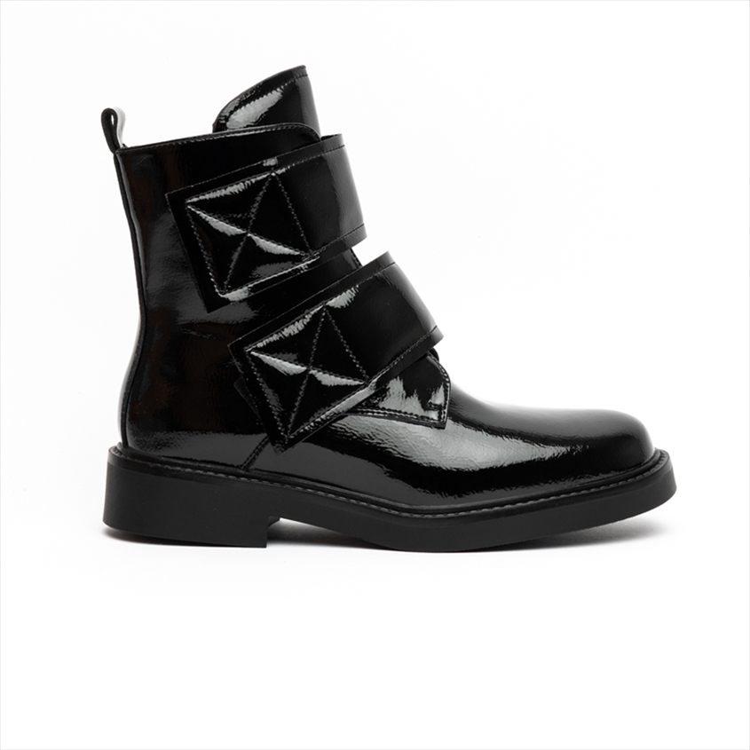 LIFE NYC Premium Glossy Ankle Boots with Wraparound Straps