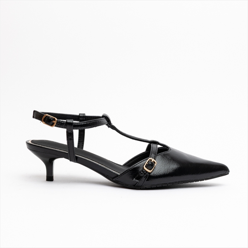 Miss Belgini T-Strap Low Kitten Heel Pointed Pumps