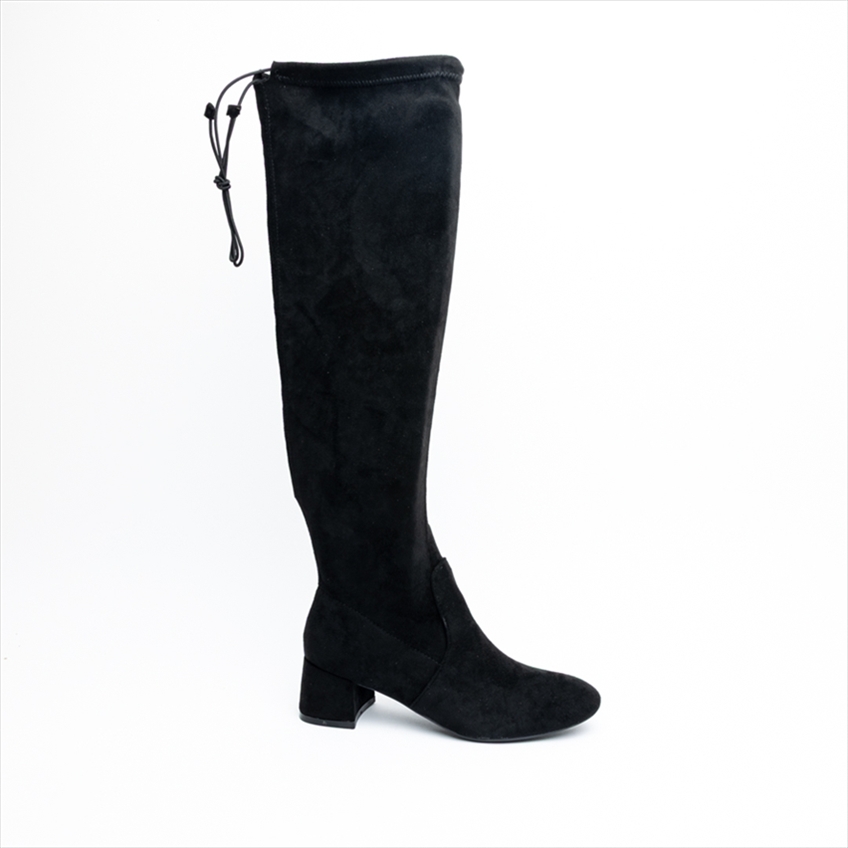 Miss Belgini Low Block Heel Knee High Boots with Ties at the Back