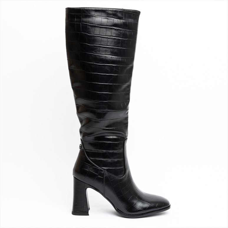 Miss Belgini Croc Effect Western High Block Heel Boots