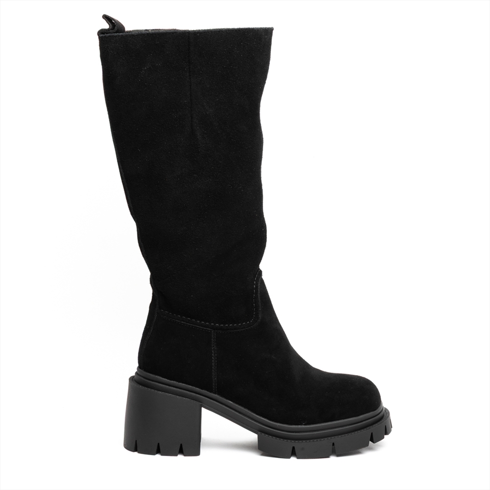 LIFE NYC Suede Medium Block Heel Boots with Chunky Sole