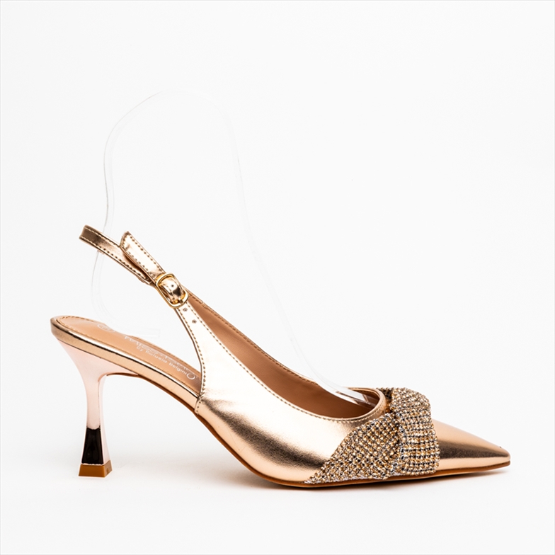 Miss Belgini Glam Metallic Low Flare Heel Slingback Pumps
