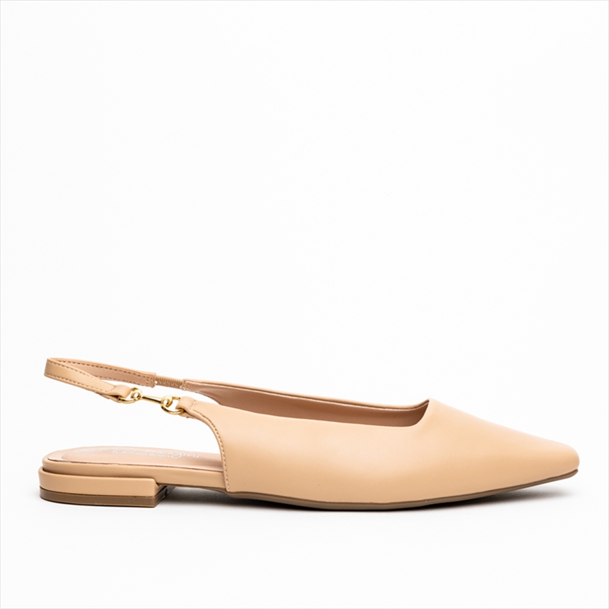 Miss Belgini Flat Slingback Pumps with Gold Hardware Detail