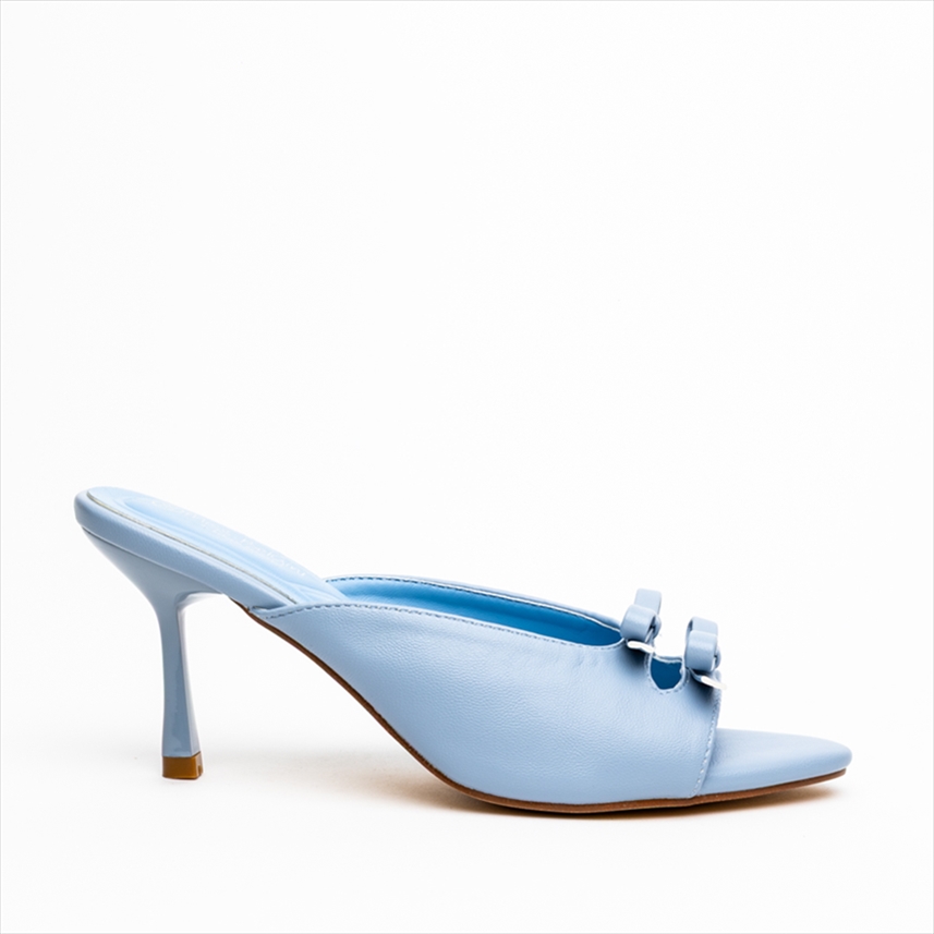 Miss Belgini Double Bow Peep-Toe High Heel Mules