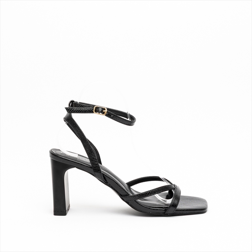 Miss Belgini Contemporary Medium Block Heel Sandals with Snake Effect Texture