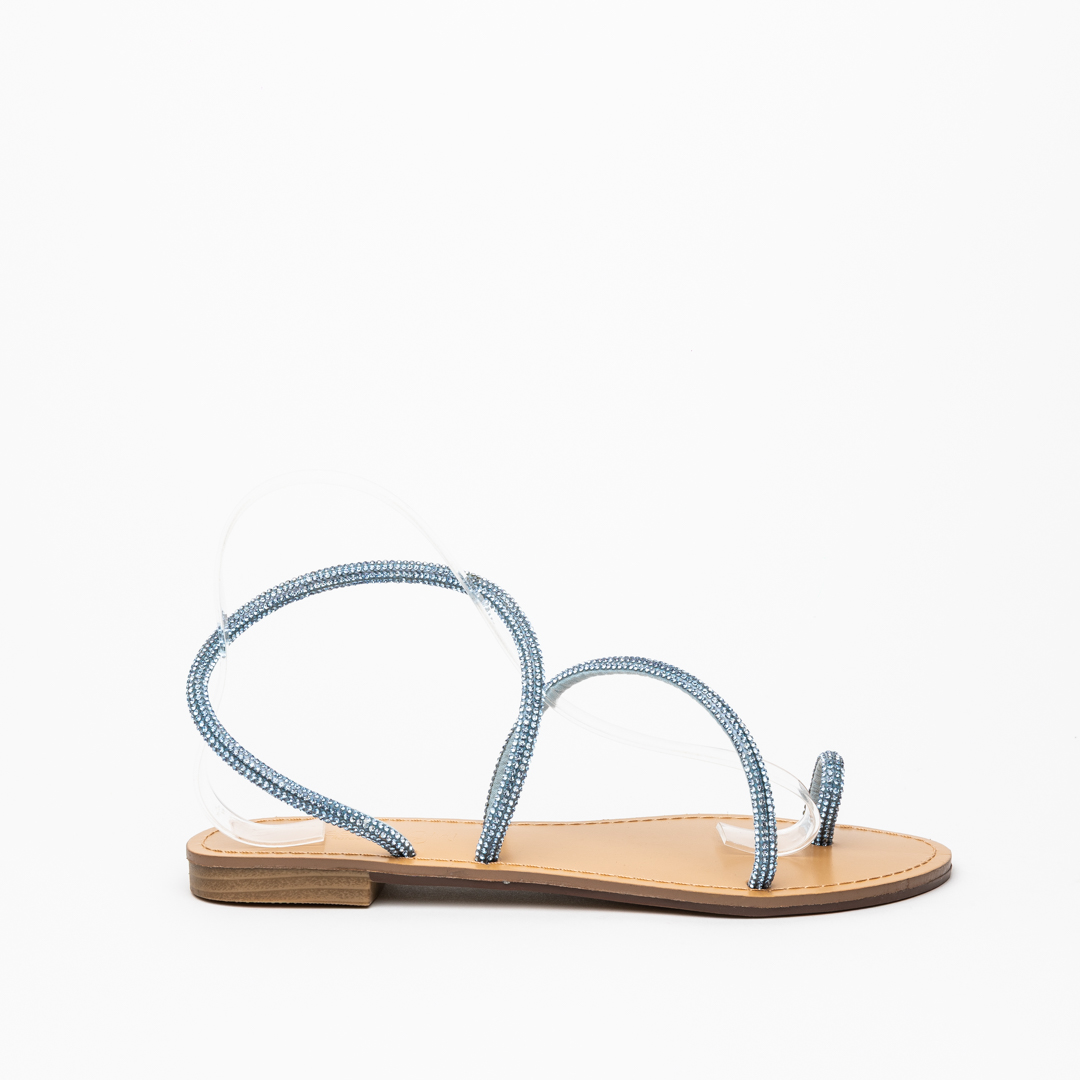 Miss Belgini Diamante Skinny Strap Slip On Flat Sandals