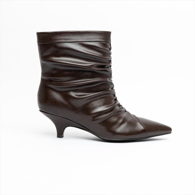 Miss Belgini Ruched Pointed Ankle Boots with Kitten Heel