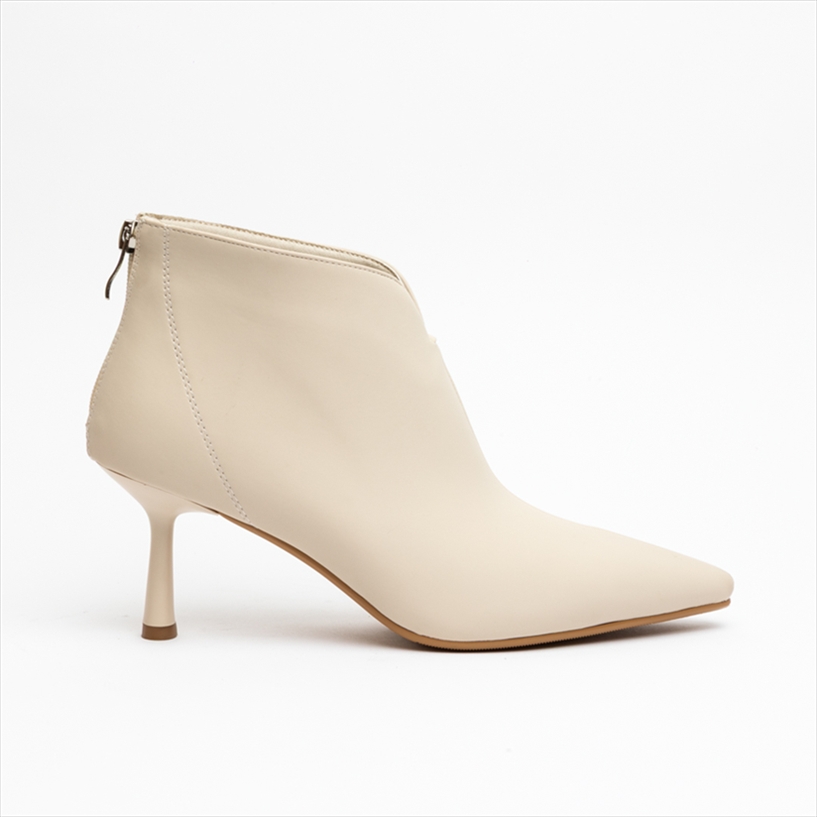 Miss Belgini V Cut Medium Flare Heel Pointed Ankle Boots