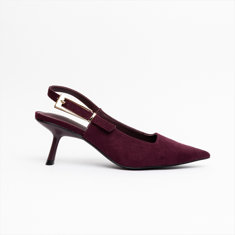 Miss Belgini Suede Effect Low Kitten Heel Slingback Pumps with Buckle Detail
