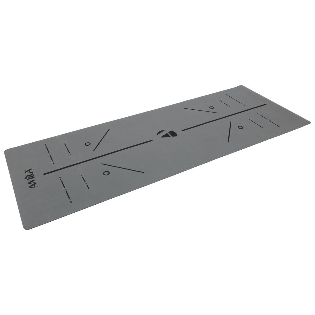 AMILA PU YOGA MAT 4mm GREY WITH ALIGNMENT LINES