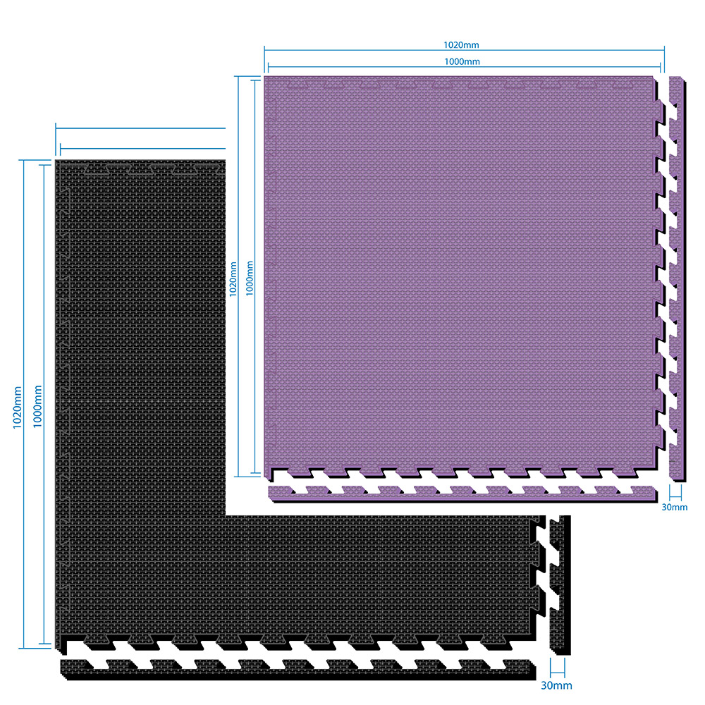TATAMI EVA SAFE FLOOR TILE FOR PLAYGROUNDS & GYMS 1X1M BLACK/PURPLE