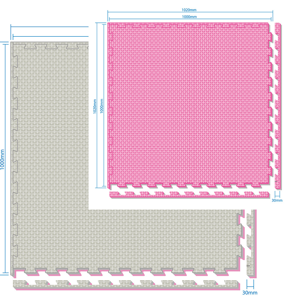 TATAMI EVA SAFE FLOOR TILE FOR PLAYGROUNDS & GYMS 1X1M GREY/PINK