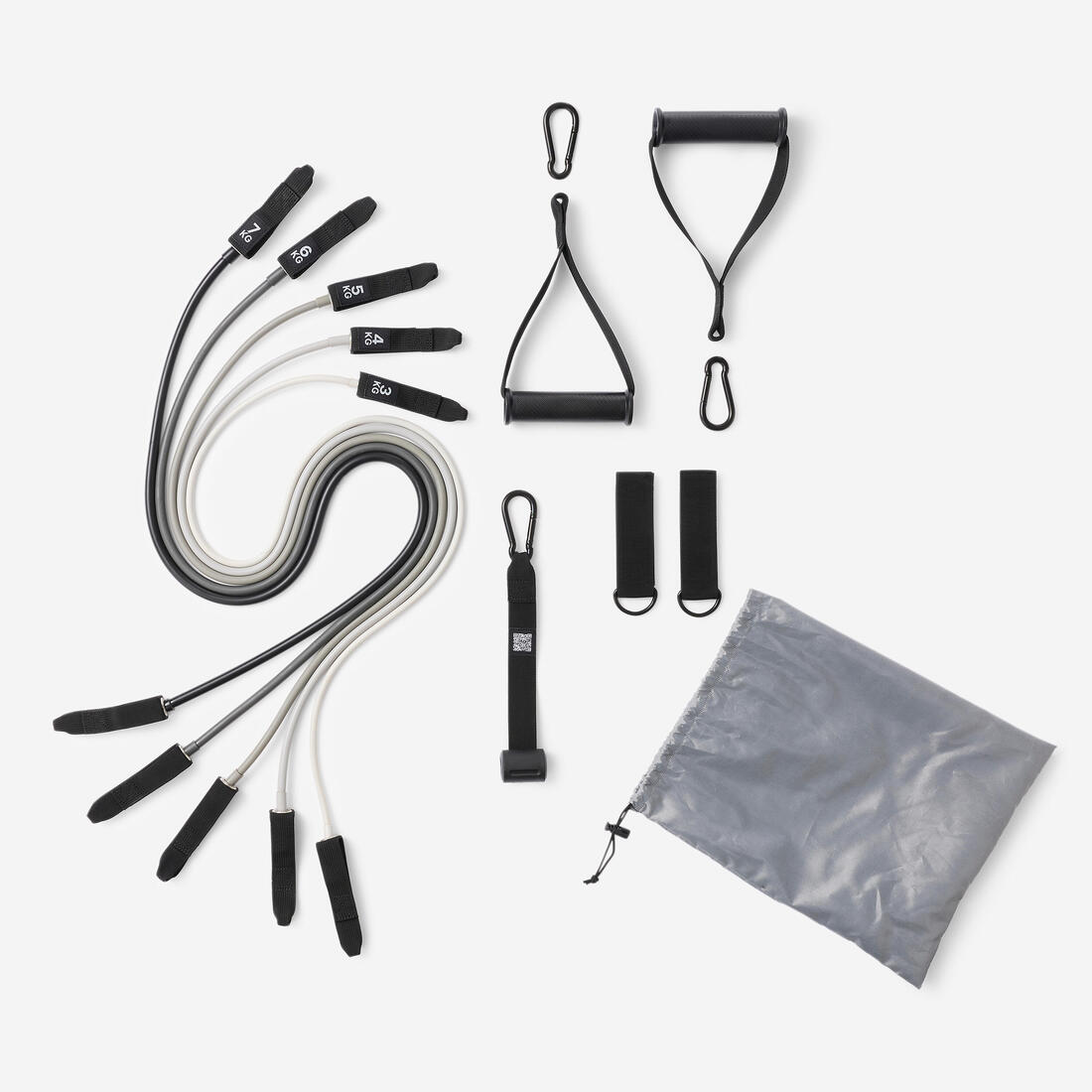 Compact weight training kit with 5 resistance bands