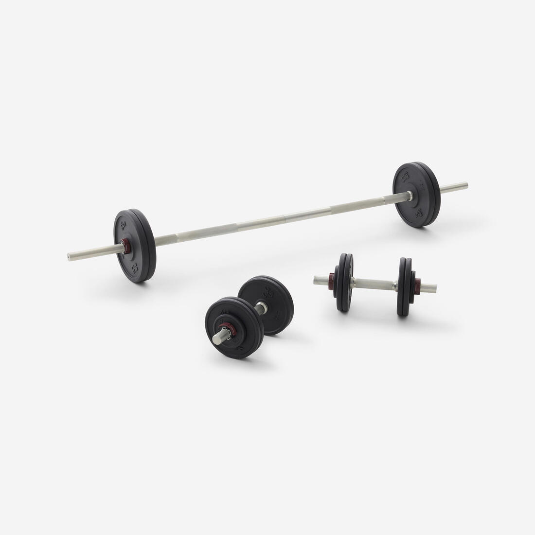 Weight Training 50 kg 80% Recycled Cast Iron Dumbbells and Bar Set