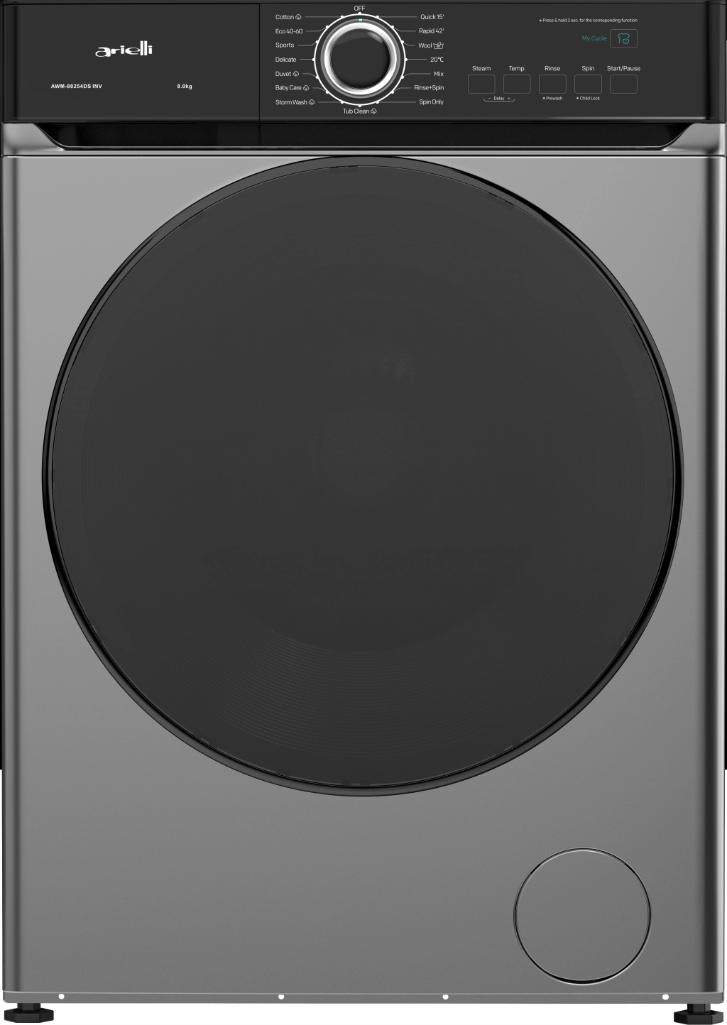 Arielli Washing Machine 8 KG AWM-80254DS INV Silver/Dark Silver