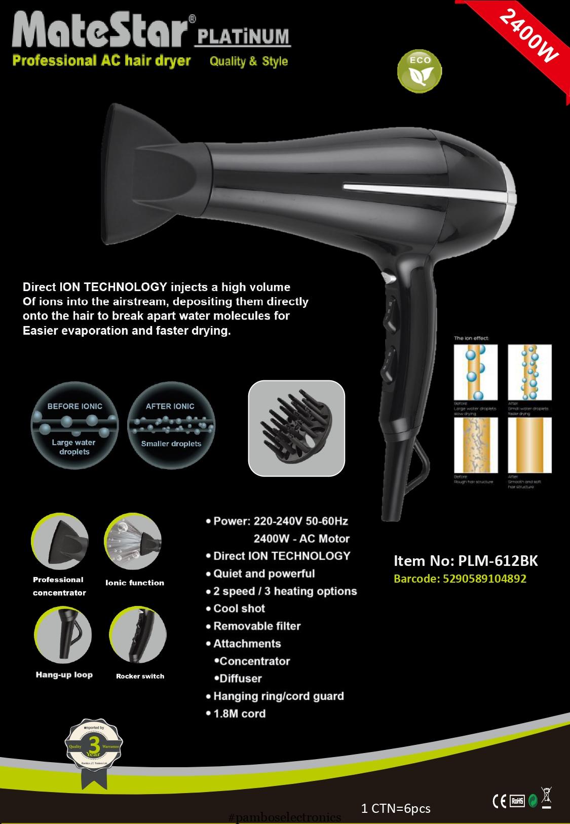 MATESTAR Platinum Profi Hair Dryer PLM-612BK