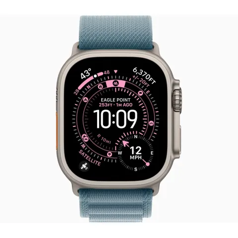 APPLE Smartwatch Ultra 3 GPS + Cellular 49mm, Φυσικό Τιτάνιο με Ανοιχτό Γαλάζιο Λουράκι Large