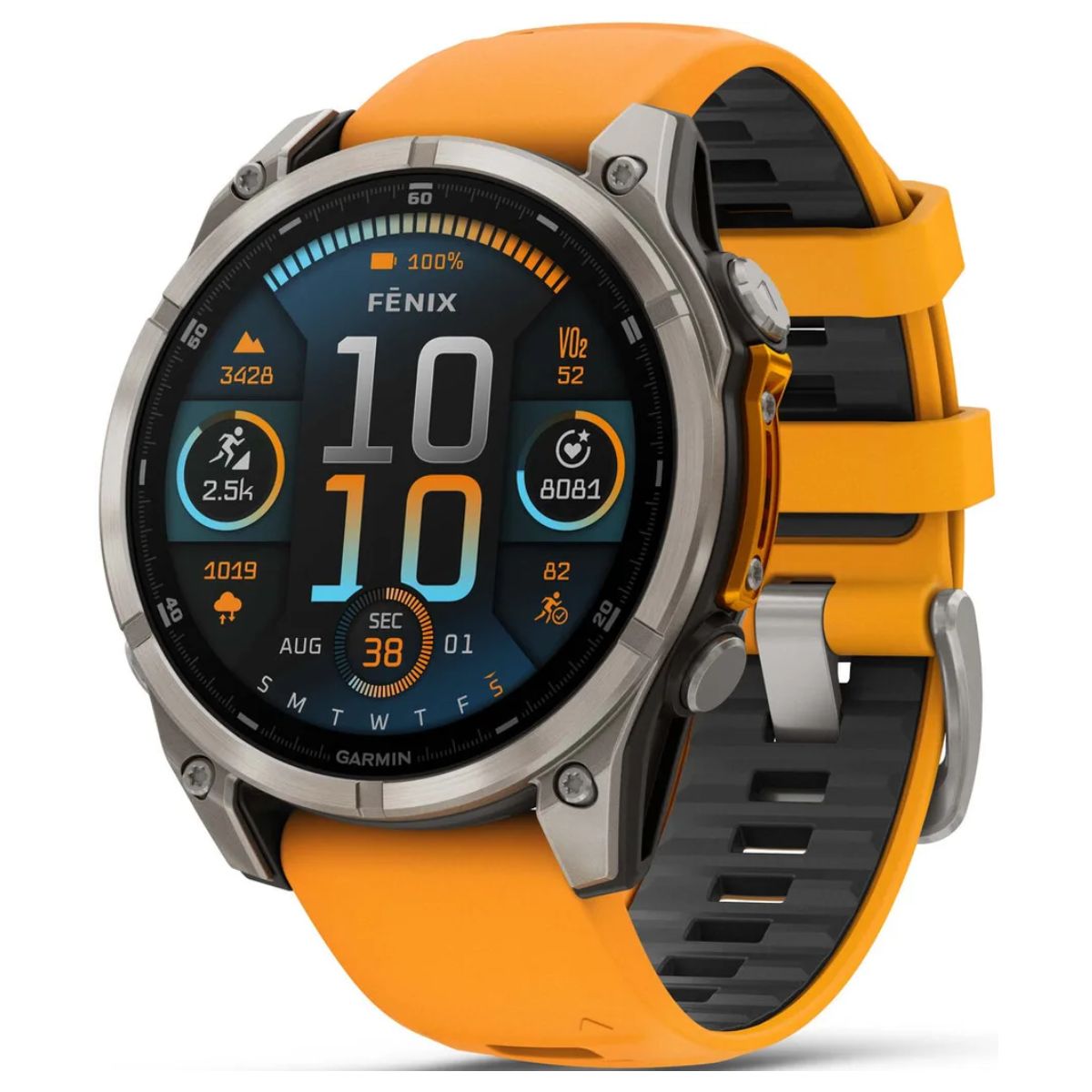 GARMIN 010-02904-11 fēnix® 8 47 mm AMOLED Smartwatch, Τιτάνιο με Λουράκι Σιλικόνης Spark Πορτοκαλί / Γκρίζο