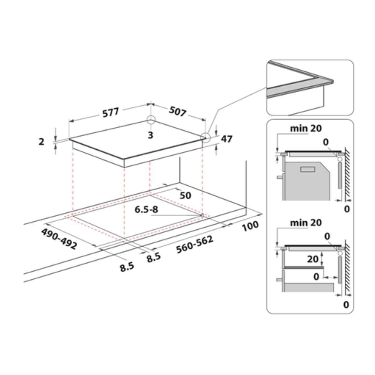 HOTPOINT HR 616 X Κεραμική Εστία 60 cm, Μαύρο