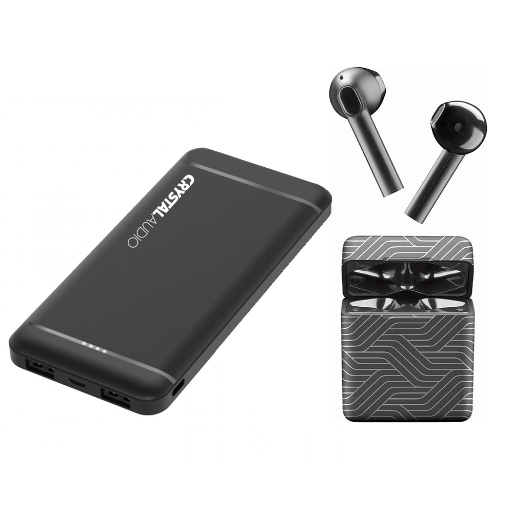 Power Bank 10000mAh CRYSTAL AUDIO PBK3 + Bluetooth earbuds CELLULARLINE black