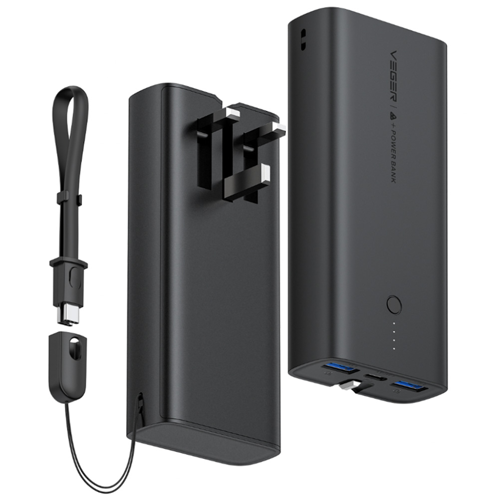 Power Bank 10000mAh 20W VEGER ACE100 Fast Charger black