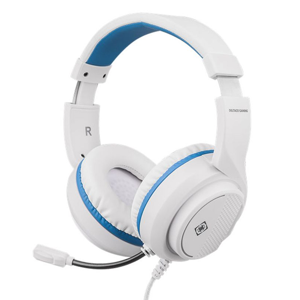 Headphones with microphone for PS5 DELTACO GAM-127-W white/blue