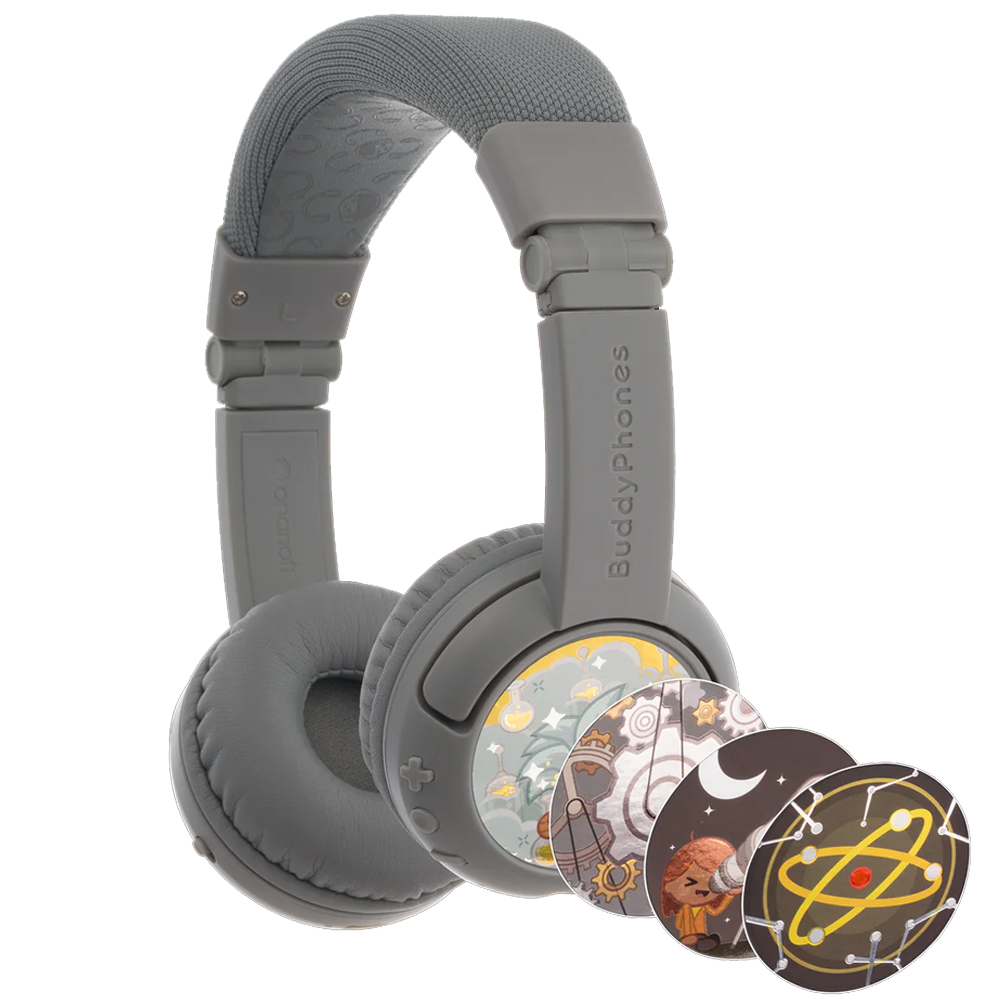 Cordless/Corded Headphones with microphone ONANOFF Kids BuddyPhones Play+ BT-BP-PLAYP-GREY grey