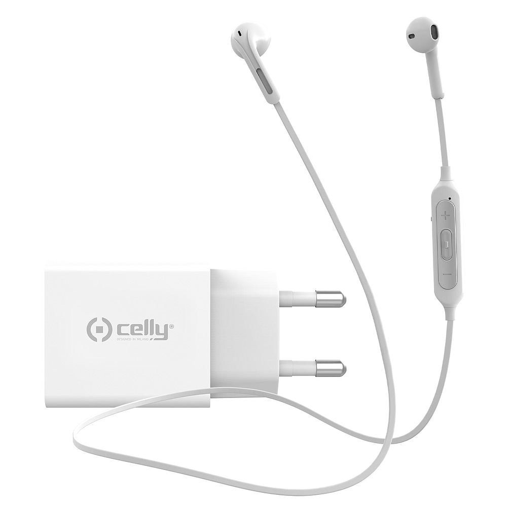 Bluetooth Earphones - Neckband with microphone CELLY Neckband + Wall Charger NEWGENKITWH