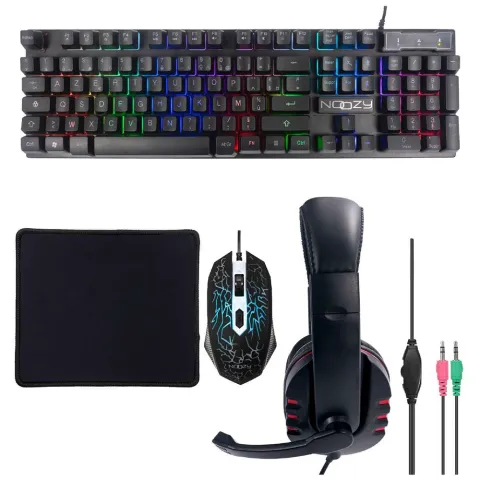 Gaming Corded Keyboard GR + Mouse + Mouse pad + Headphones NOOZY Gaming Set GS-100 28713 black