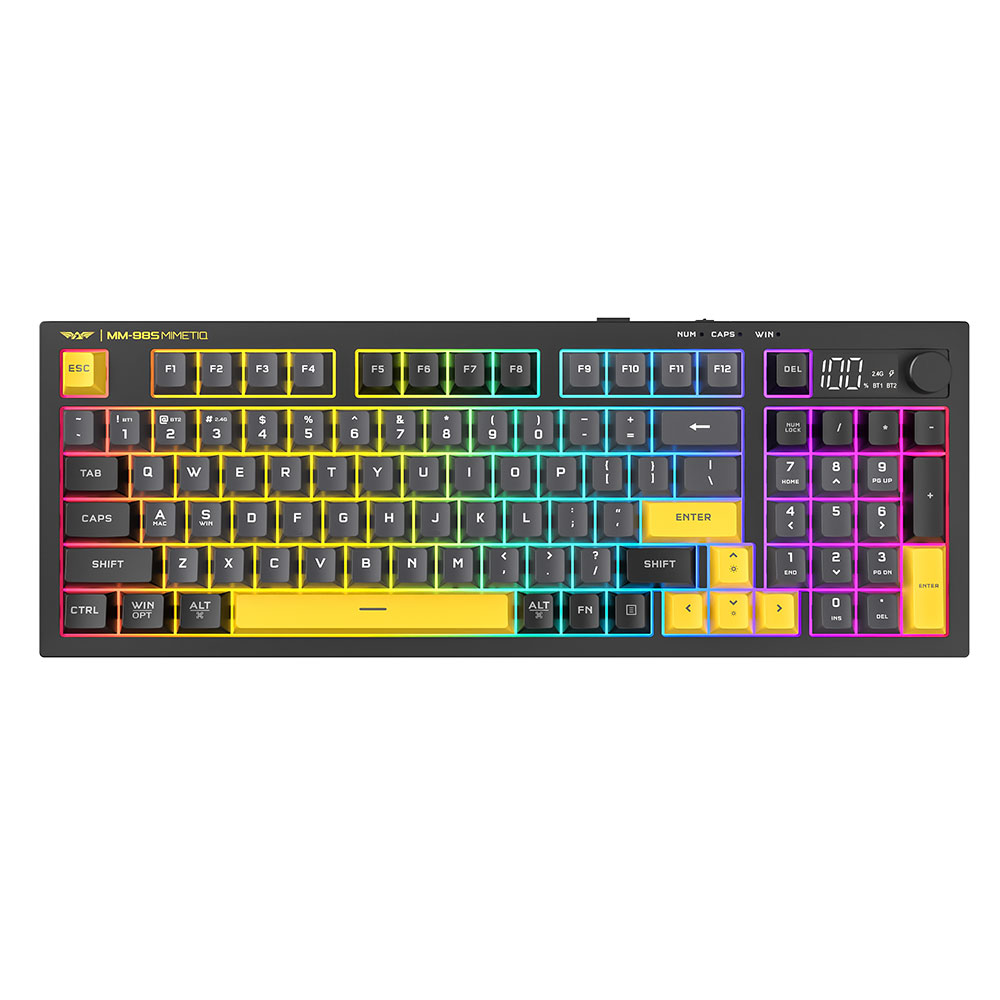 Gaming Cordless Keyboard ARMAGGEDDON Tri-Mode Mimetiq Yellow Jacket MM-98S-YJ US RGB black