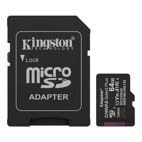 Memory card 64GB MicroSDXC + SD adaptor KINGSTON Canvas Select Plus SDCS3/64GB