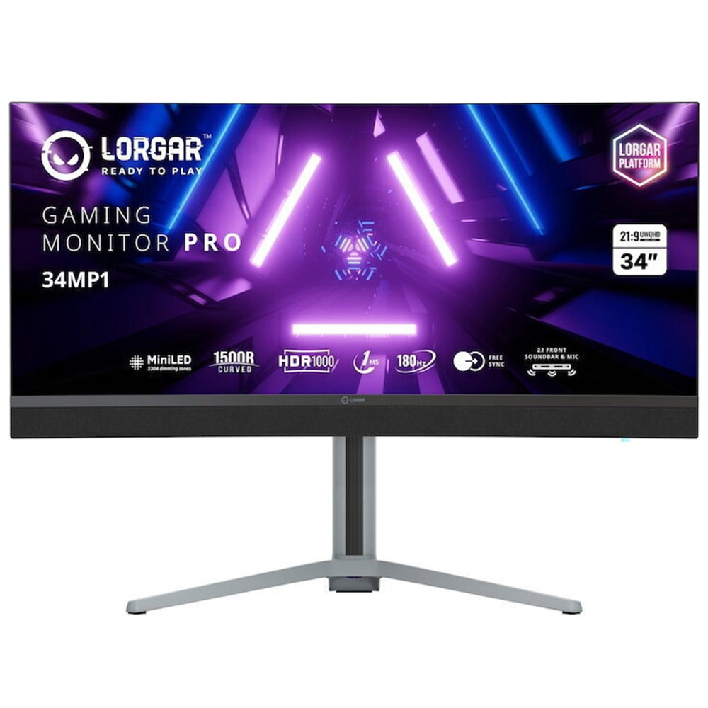PC Monitor 34" LORGAR Curved 34MP1 VA Mini-LED UWQHD LRG-34MP1W180C-GY black/grey