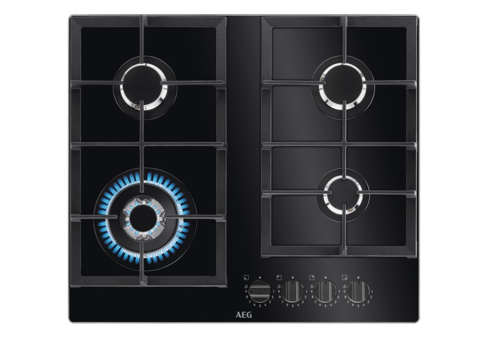 AEG BLACK GAS HOB [3+1 WOK] [60cm] HKB64420NB [GLASS TOP] 30x590x520mm
