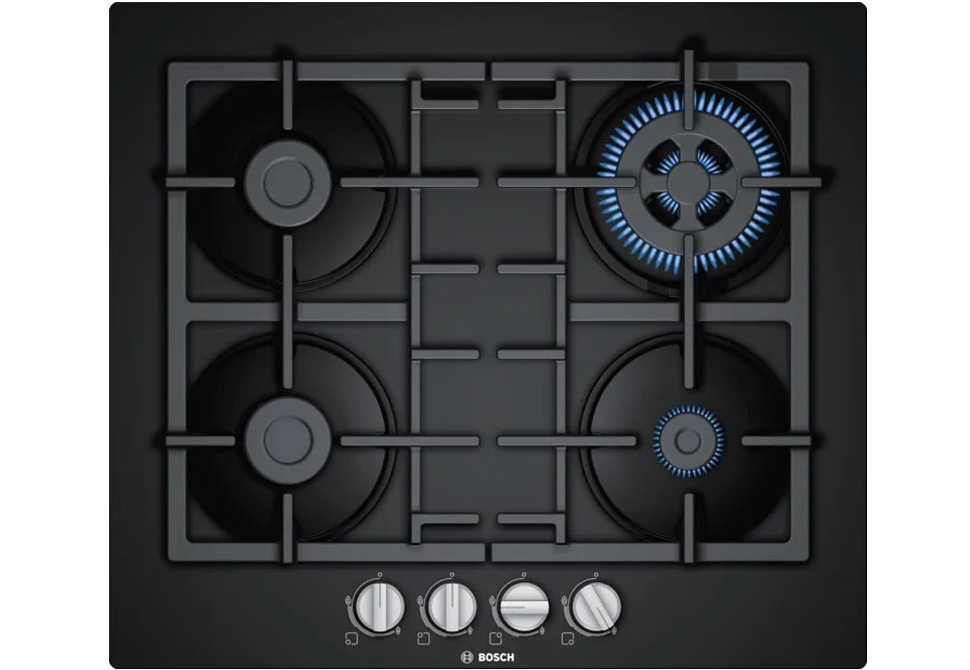 BOSCH BLACK GAS HOB [3+1 WOK] [60cm] PNH6B6B90 [GLASS TOP] Series 4 56x590x520mm