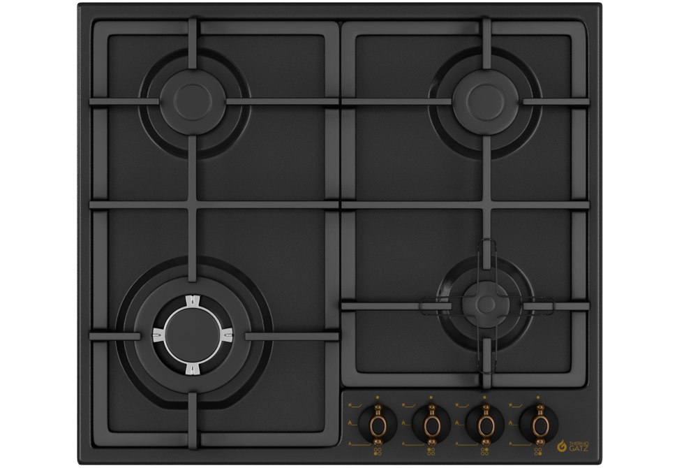 THERMOGATZ BLACK GAS HOB [3+1 WOK] [60cm] TGS-9511-BL [RUSTIC] 520x600x110mm