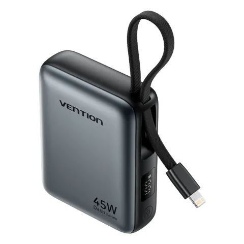 Vention Powerbank 10000mAh 45W Built-in USB-C & Lightning Cables FKMH0 Grey