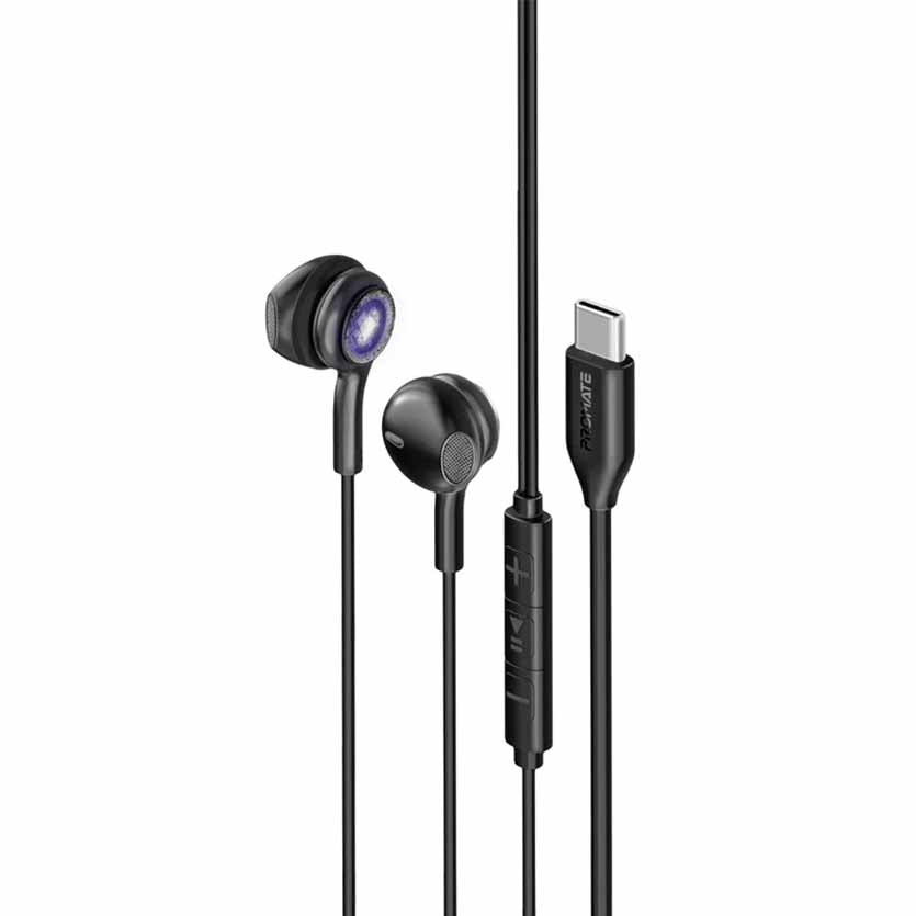 PROMATE, LUMIBUDS-C.BLACK EARPHONES USB-C WIRED TRANSPARENT STEREO