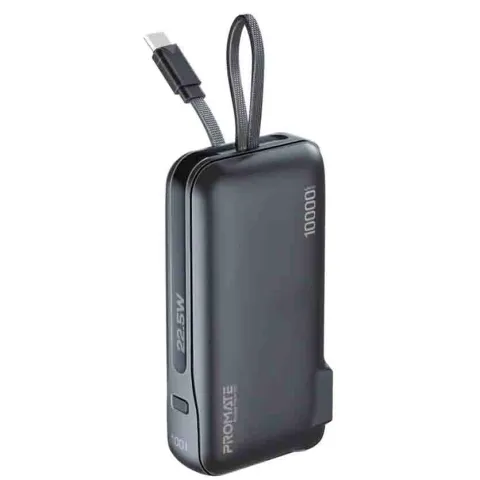 PROMATE POWERPACK-10C COMPACT-FAST CHARGING POWER BANK WITH AC CHARGER & BUILT-IN USB-C CABLE