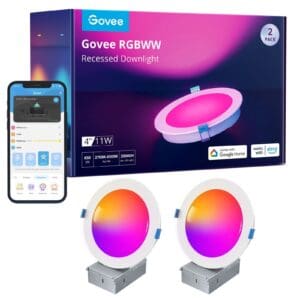 Govee B601B Smart Recessed Lights (2 Pack) 4” Wi-Fi & BT RGBWW 850 Lumen with Junction Box