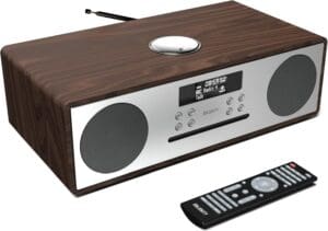 Majority OAKINGTON Walnut Mini HiFi System 120W with CD Player, Bluetooth, FM Radio, USB Play & Phone Charging