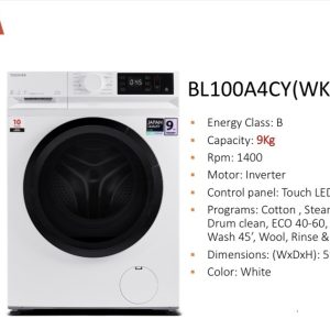 TOSHIBA TW- BL100A4CY(WK) WASHING MACHINE , 1400RPM, 9KG,Warranty: 5 years AND 10 YEARS INVERTER MOTOR,  OFFER
