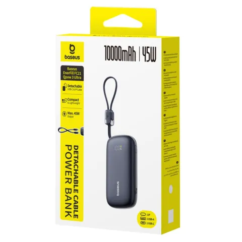 BASEUS ENERFILL FC21 QPOW 3 ULTRA POWER BANK 10000MAH 45W FAST CHARGING WITH DETACHABLE TYPE-C CABLE-BLACK