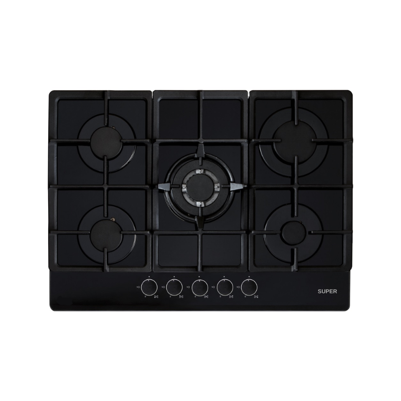 GAS HOB SUPER BLACK 5 BURNER-70 cm